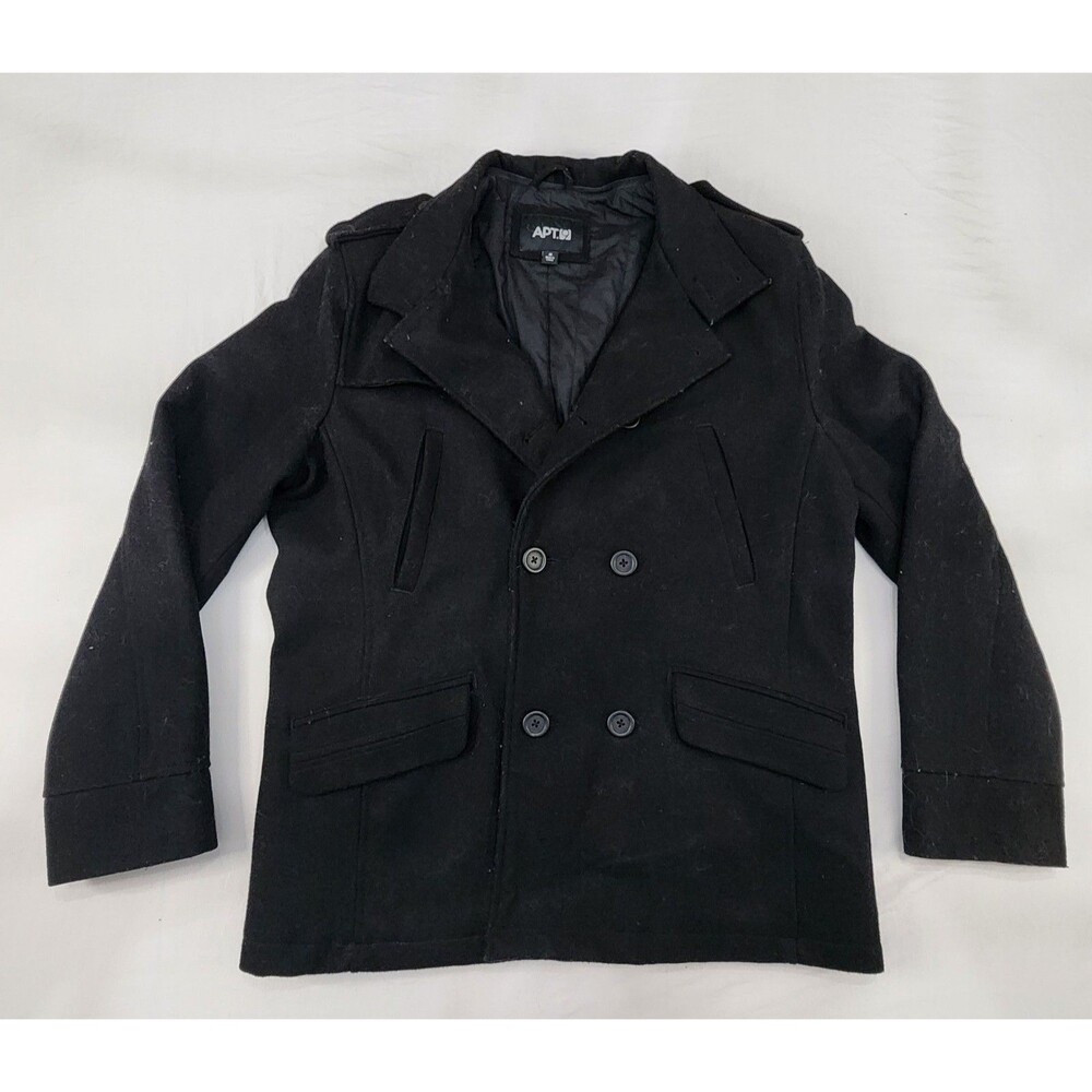 Apt. 9 Womens Wool Blend Pea Coat Size M Black Double Breasted Button Front